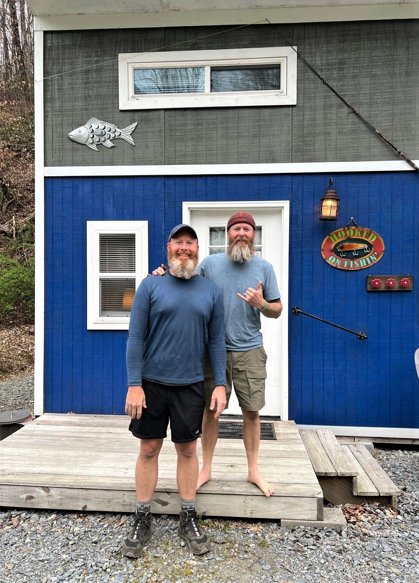 Two hiking brothers outside of Reel-It Inn